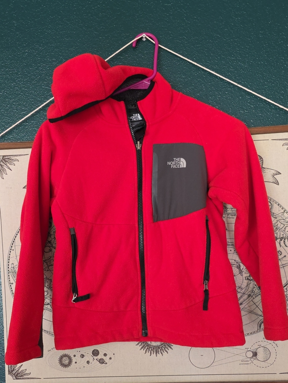 The North Face Kids' Red Fleece Jacket with Contrast Chest Panel